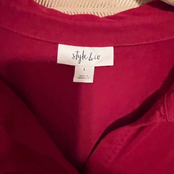 STYLE & CO~ RED~ 100% COTTON BLOUSE~ LG - Picture 3 of 6